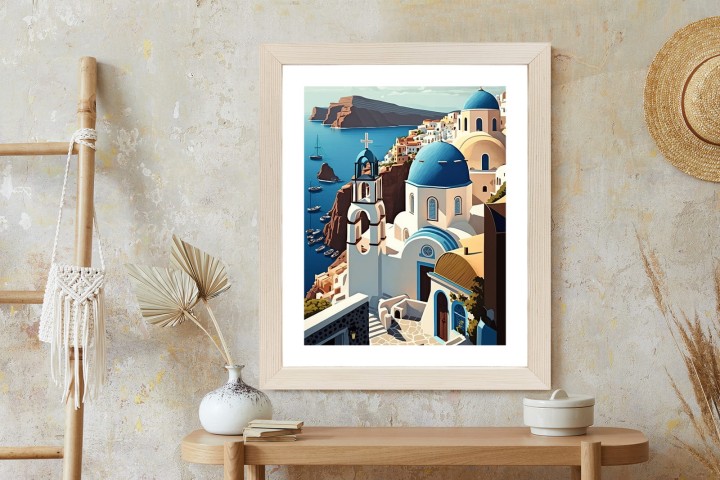 Plakat Architektura Santorini Z Widokiem Na Morze Egejskie