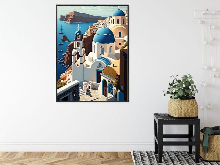 Plakat Architektura Santorini Z Widokiem Na Morze Egejskie