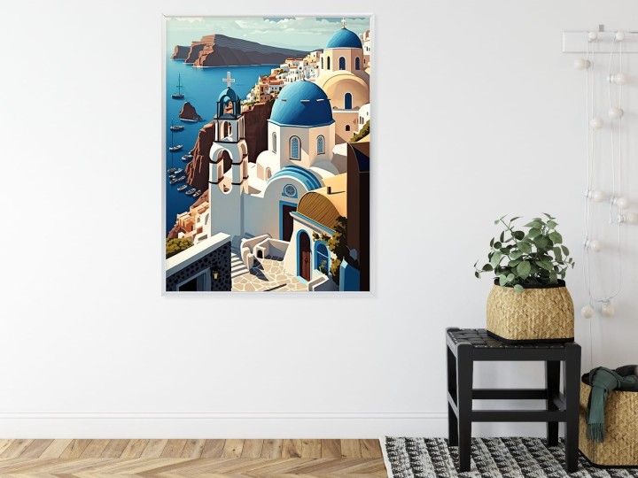Plakat Architektura Santorini Z Widokiem Na Morze Egejskie