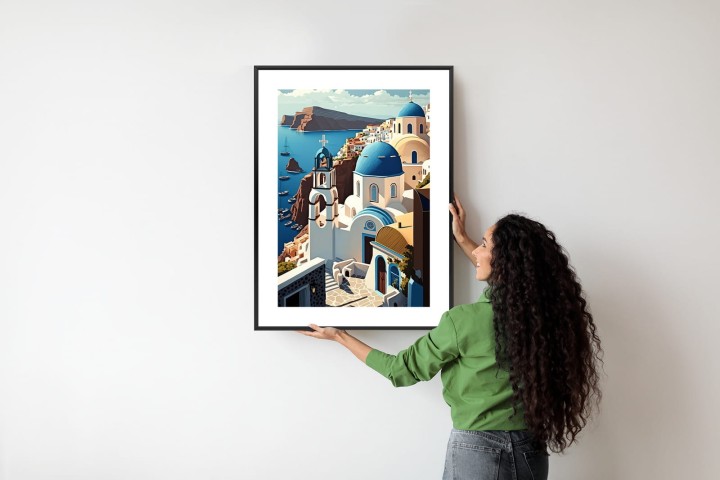Plakat Architektura Santorini Z Widokiem Na Morze Egejskie