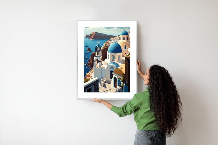 Plakat Architektura Santorini Z Widokiem Na Morze Egejskie