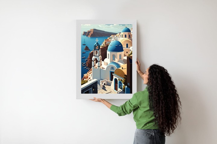 Plakat Architektura Santorini Z Widokiem Na Morze Egejskie