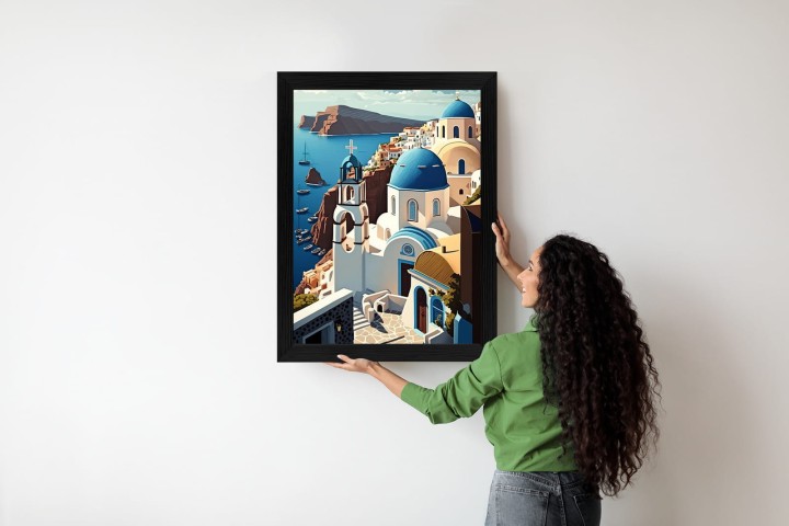 Plakat Architektura Santorini Z Widokiem Na Morze Egejskie