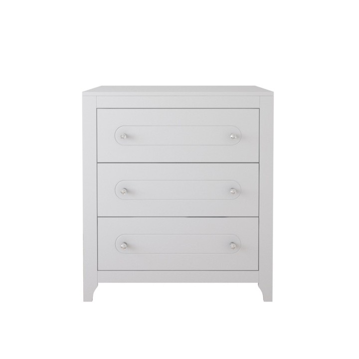 Biała komoda dziecięca Glamour z kryształowymi gałkami