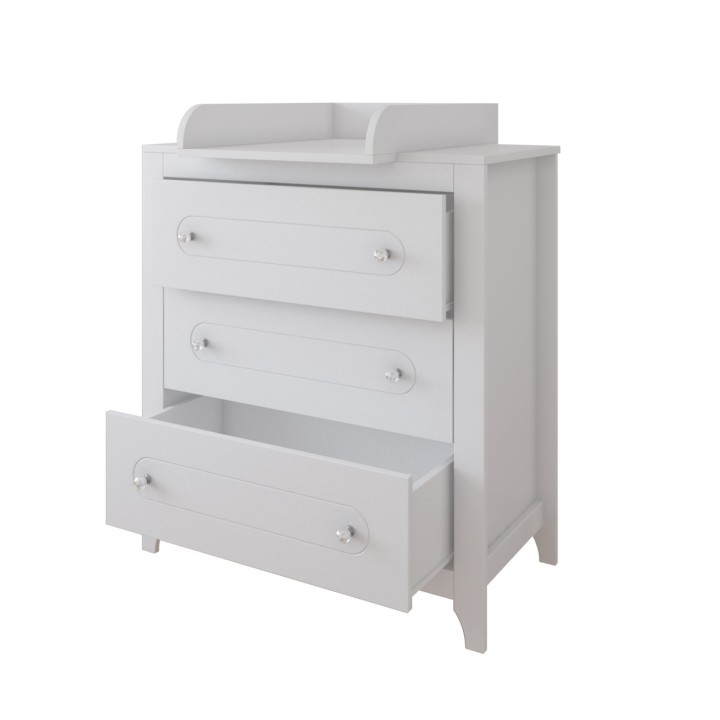 Komoda z przewijakiem dla dziewczynki Glamour biała – 3 szuflady