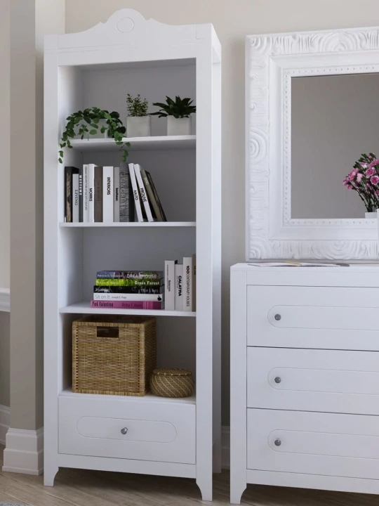 Biały regał do pokoju dziewczynki Glamour – półki na książki