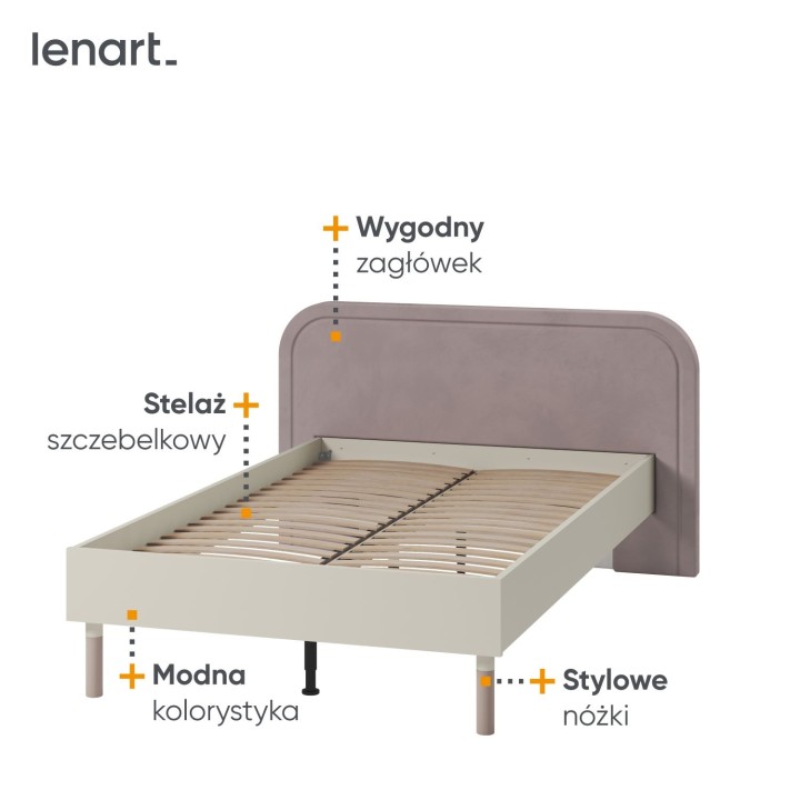 Łóżko Harmony 120x200 na metalowych nóżkach 15 cm stelaż drewniany