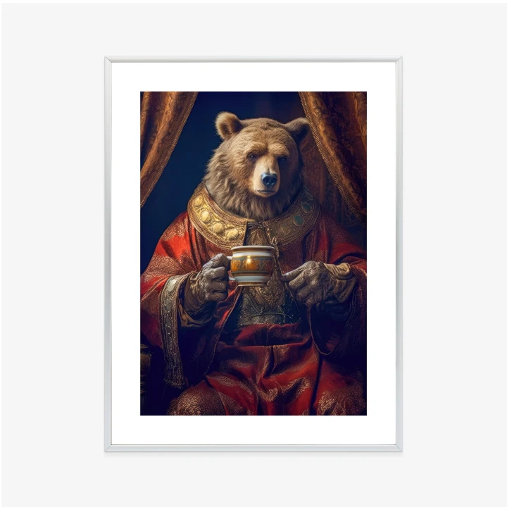 Plakat Niedźwiedź Fantasy Z Filiżanką