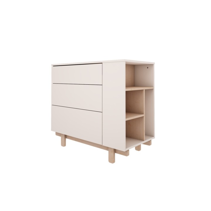 Komoda Basic biała z trzema szufladami i bocznym regałem