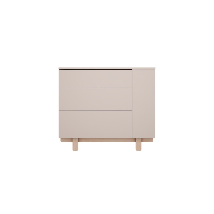Beżowa komoda Basic kaszmir z trzema szufladami i bocznym regałem