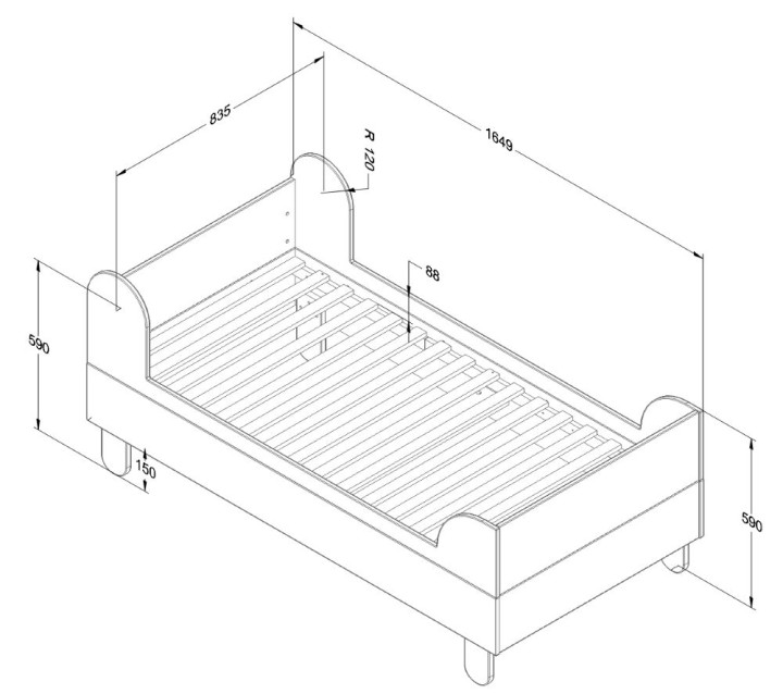 Łóżko Basic trufla 80x160 - wymiary