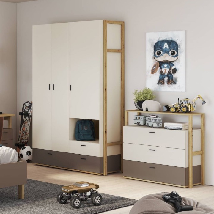 Szafa młodzieżowa Lenny z 3 szufladami i wnęką na przechowywanie w pokoju młodzieżowym
