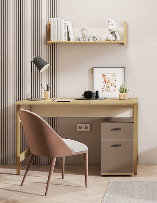 Półka wisząca Lenny nad biurko młodzieżowe w kolorach dąb artisan piaskowy beż