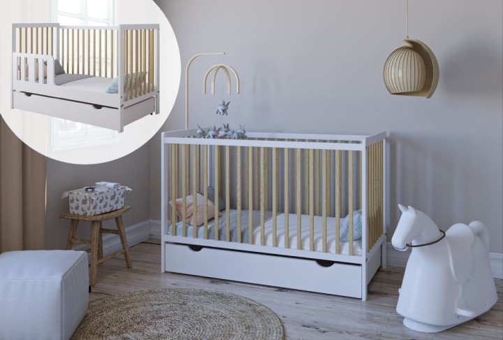łóżeczko dziecięce Lilo białe z szufladą 120x60 w aranżacji pokoju dziecka