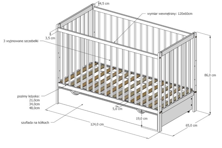 wymiary łóżeczka dla dziecka Lilo 120x60