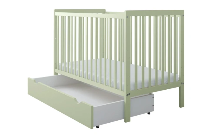 łóżeczko Lilo mięta 120x60 z wysuwaną szufladą na pościel