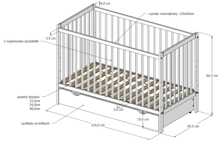 łóżeczko dla dziecka Lilo 120x60 - wymiary