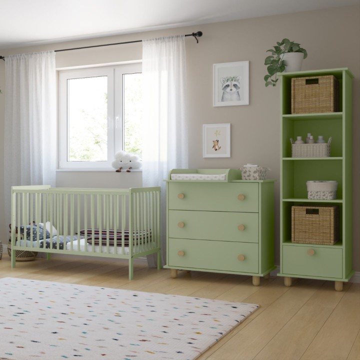 aranżacja pokoju dziecka z komodą z przewijakiem i łóżeczkiem Lilo mięta