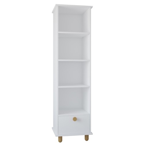 regał Lilo biały z dolną szufladą i drewnianymi nóżkami