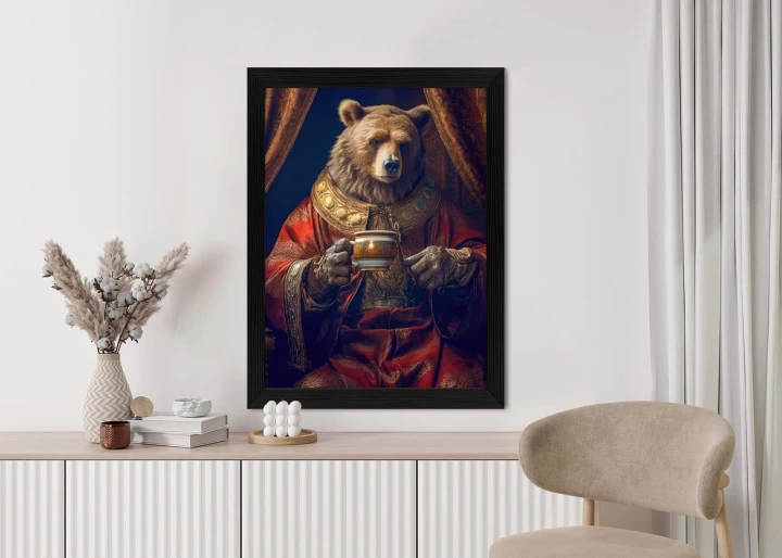 Plakat Niedźwiedź Fantasy Z Filiżanką