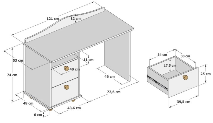 wymiary białego biurka dla dziecka Lilo