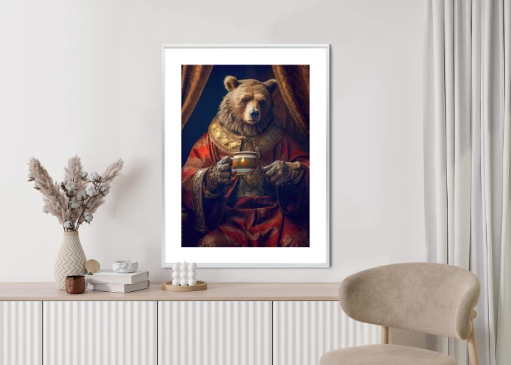 Plakat Niedźwiedź Fantasy Z Filiżanką