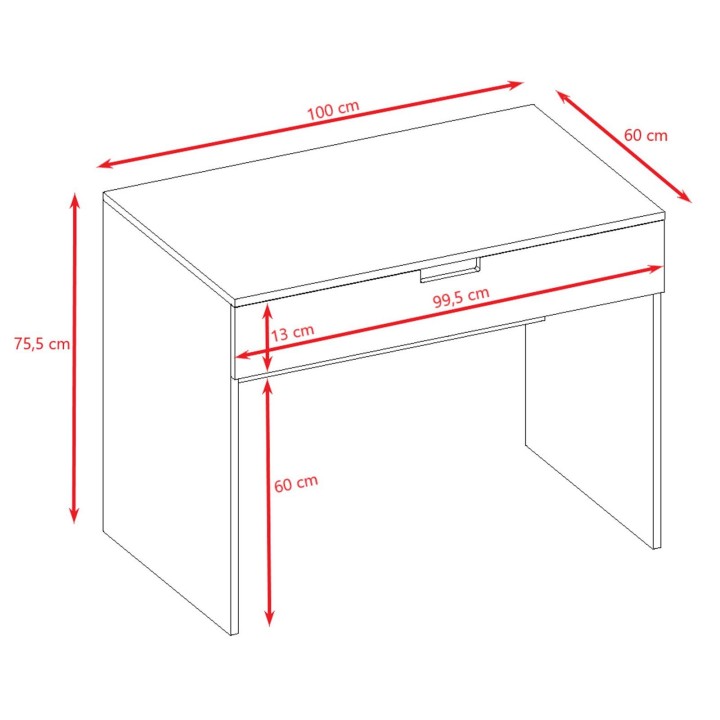 Rysunek techniczny biurka Jimmy z wymiarami 100x60 cm