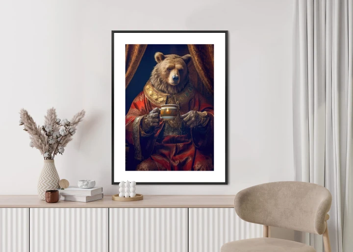 Plakat Niedźwiedź Fantasy Z Filiżanką