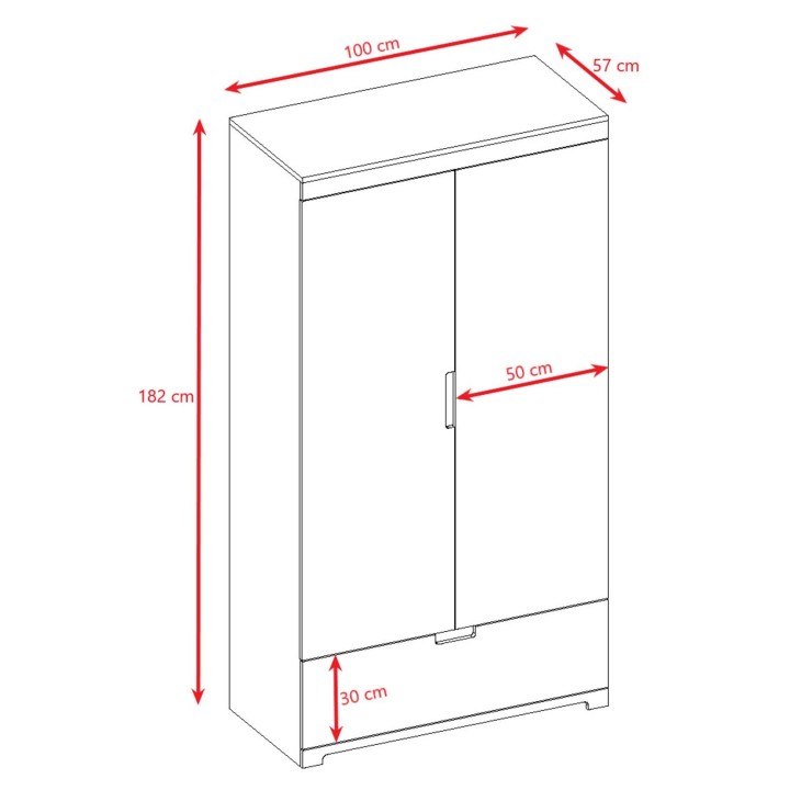 Rysunek techniczny szafy Jimmy 182x100x57 cm
