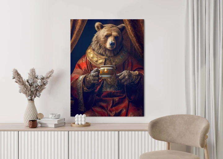 Plakat Niedźwiedź Fantasy Z Filiżanką