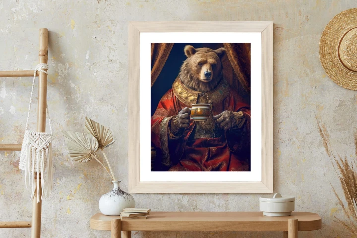 Plakat Niedźwiedź Fantasy Z Filiżanką