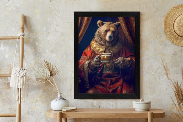 Plakat Niedźwiedź Fantasy Z Filiżanką
