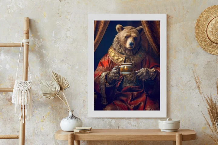 Plakat Niedźwiedź Fantasy Z Filiżanką