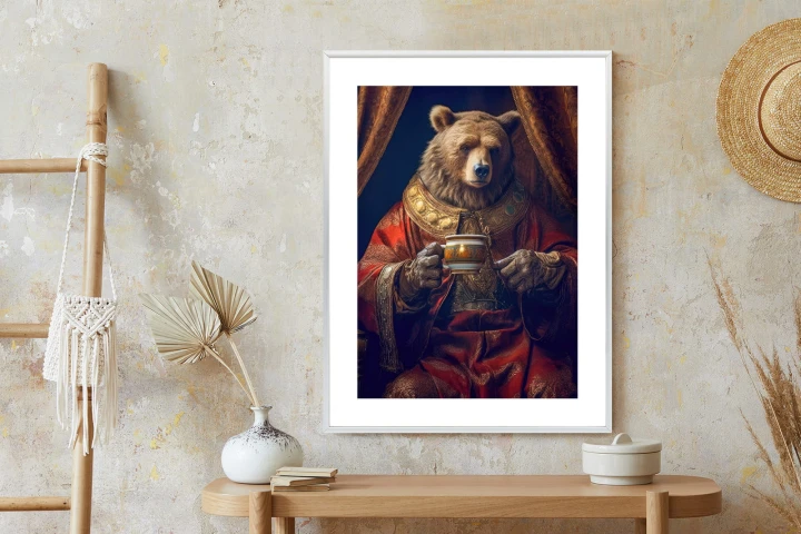 Plakat Niedźwiedź Fantasy Z Filiżanką