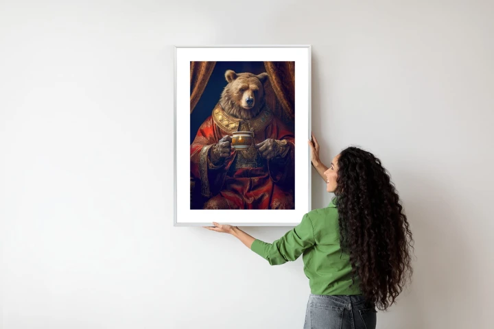 Plakat Niedźwiedź Fantasy Z Filiżanką