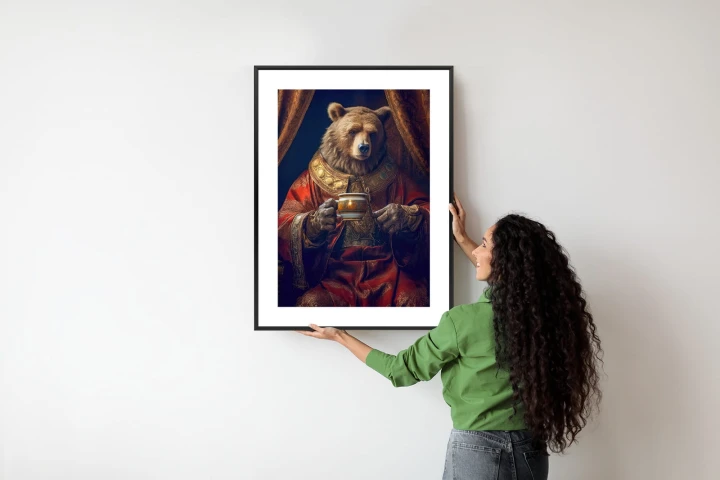 Plakat Niedźwiedź Fantasy Z Filiżanką