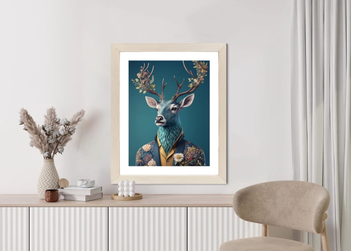 Plakat Portret Jelenia W Ubraniu W Kwiaty