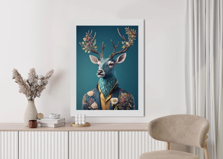 Plakat Portret Jelenia W Ubraniu W Kwiaty