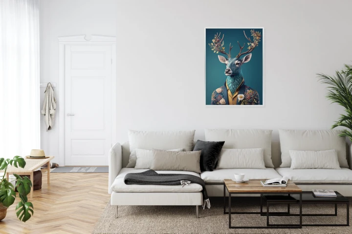 Plakat Portret Jelenia W Ubraniu W Kwiaty