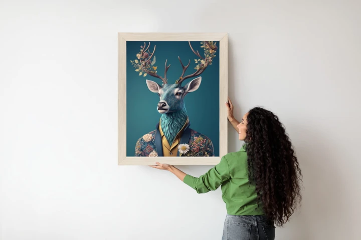 Plakat Portret Jelenia W Ubraniu W Kwiaty