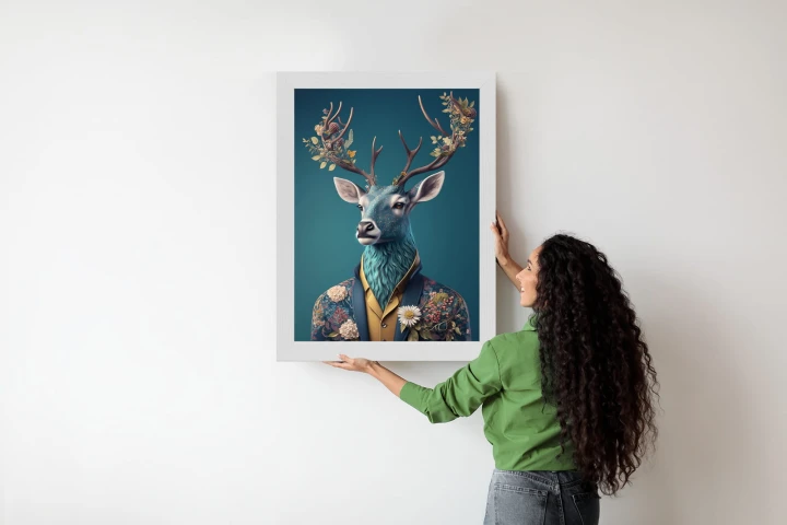 Plakat Portret Jelenia W Ubraniu W Kwiaty