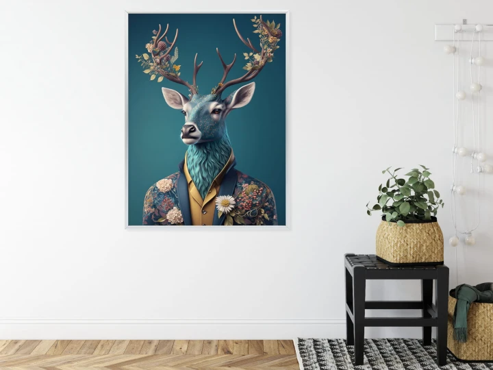 Plakat Portret Jelenia W Ubraniu W Kwiaty