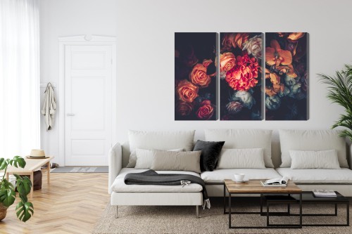 Obraz Wieloczęściowy Kolorowe Kwiaty W Stylu Vintage