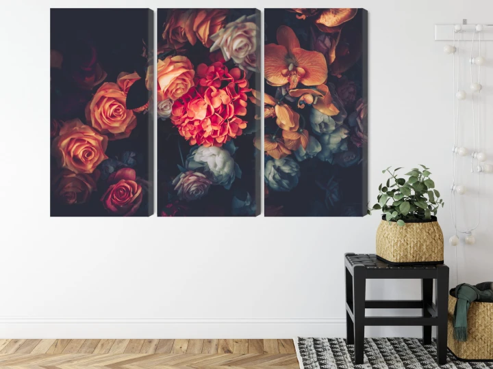 Obraz Wieloczęściowy Kolorowe Kwiaty W Stylu Vintage