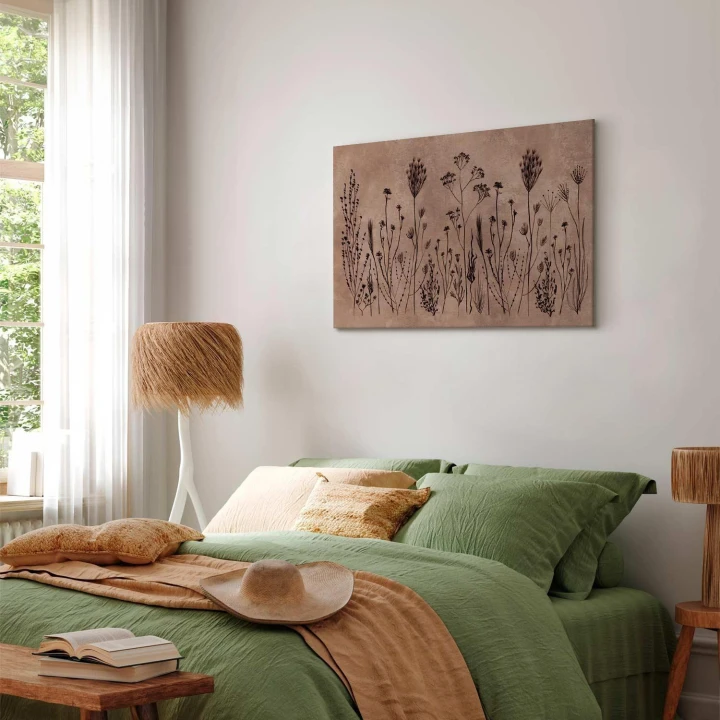 Obraz - Polne kwiaty - czarne rośliny na tle w technice lime wash