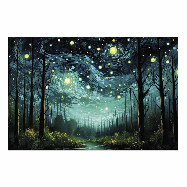 Plakat - Gwieździsta noc - współczesna wersja nocnego nieba Van Gogha