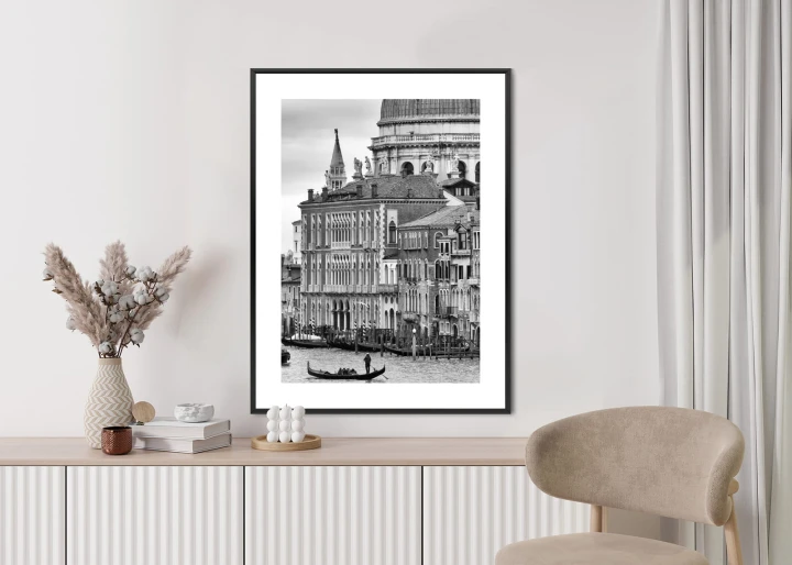Plakat Czarno Biała Gondola Na Canale Grande