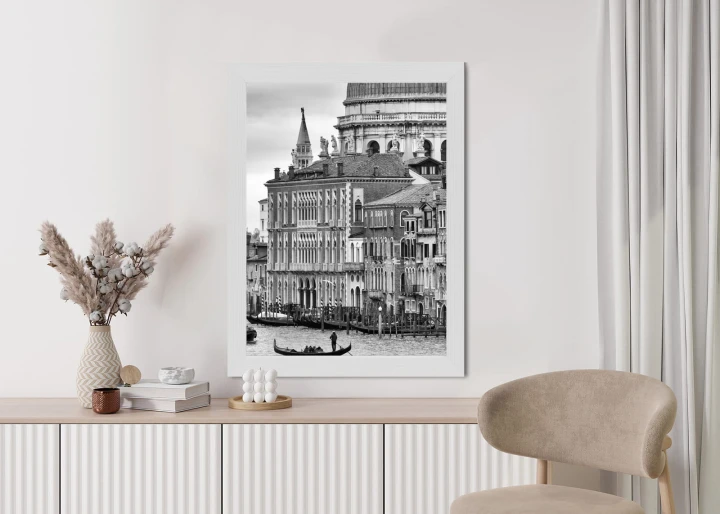 Plakat Czarno Biała Gondola Na Canale Grande