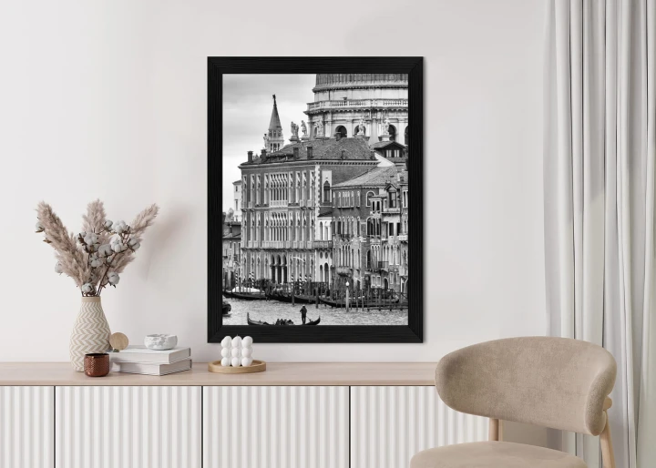 Plakat Czarno Biała Gondola Na Canale Grande