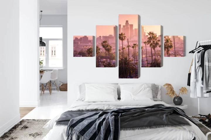 Obraz Wieloczęściowy Centrum Los Angeles O Zachodzie Słońca